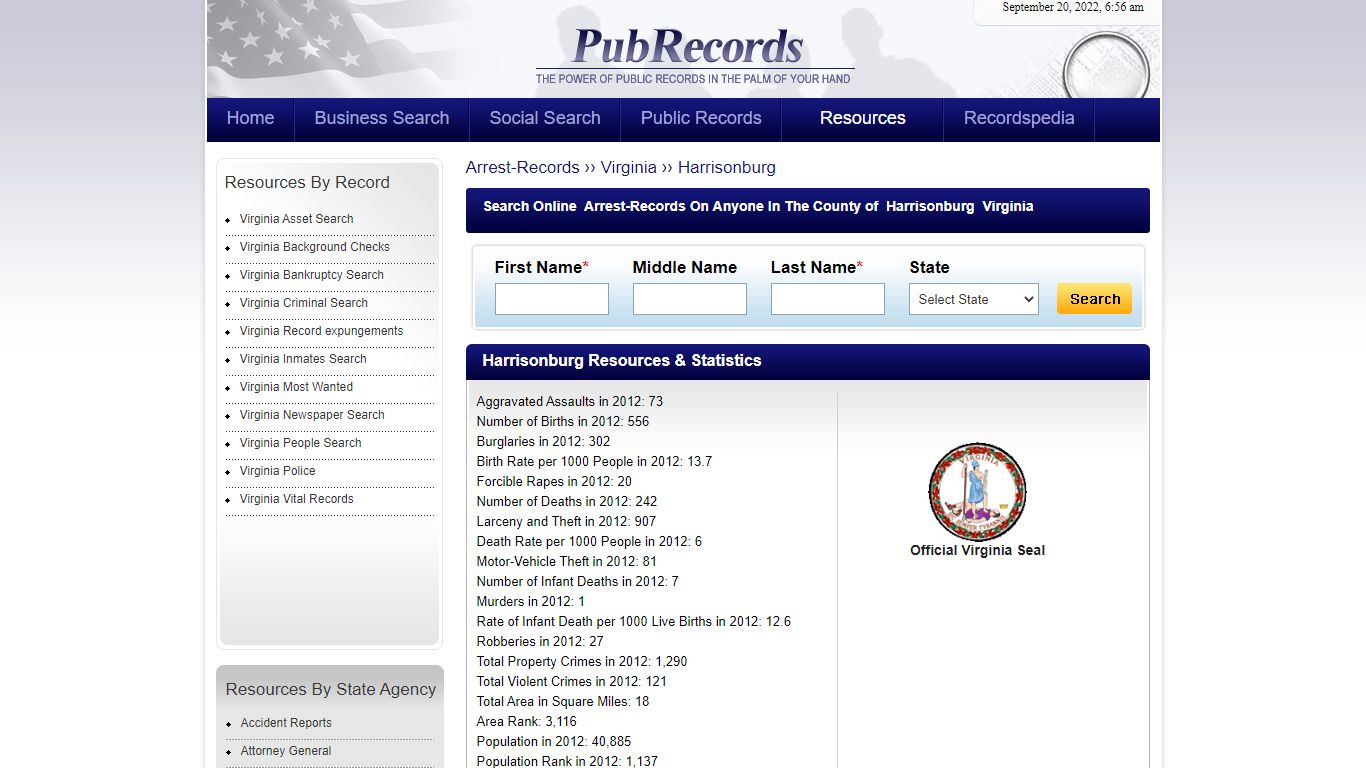 Harrisonburg County, Virginia Arrest Records